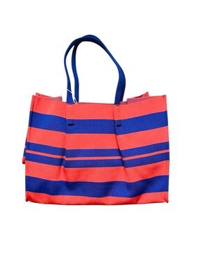 COS Striped Coral and Blue Market Tote Bag Large NWT